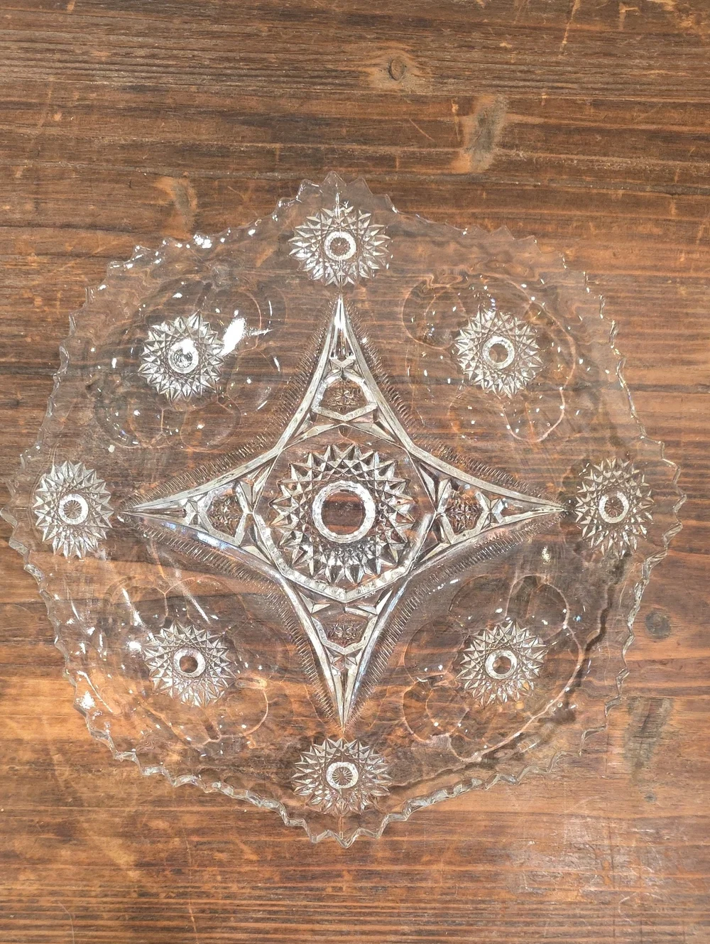 McKee PRES-CUT Aztec Pattern Geometric Glass Fruit Bowl Antique 1905